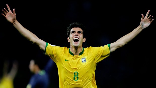 New frontier: Brazilian legend Kaka celebrates  a goal at the 2006 World Cup in Germany.