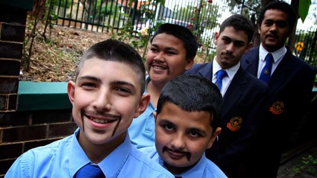 Hairy issues ... from left to right, Punchbowl Boys High School students Imad Omran, 13, Amer Kachkach, 13, Akeni Mika, 14, Wassim Baddah, 16 and Lafeta Pele, 17.