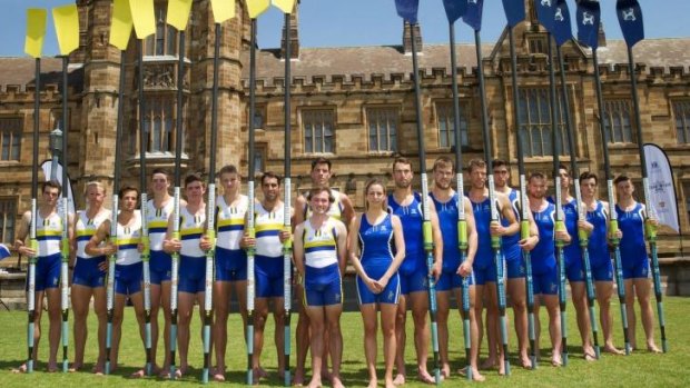 Sydney and Melbourne Universities rowing eights meet at Sydney University for the official weigh in ahead of Australian Boat Race this weekend. 