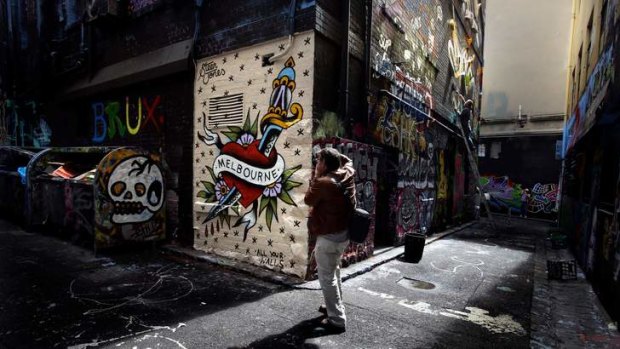 Heartfelt pride: Hosier Lane in Melbourne gets a makeover.