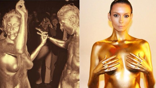 Gold-painted dancers at Studio 54 and Ricki-Lee painted gold for her music video.
