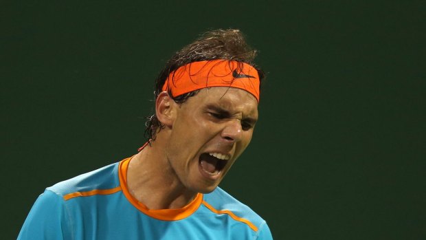 D'oha: former world No.1 Rafael Nadal vents his frustration during his loss to Germany's Michael Berrer in Qatar.