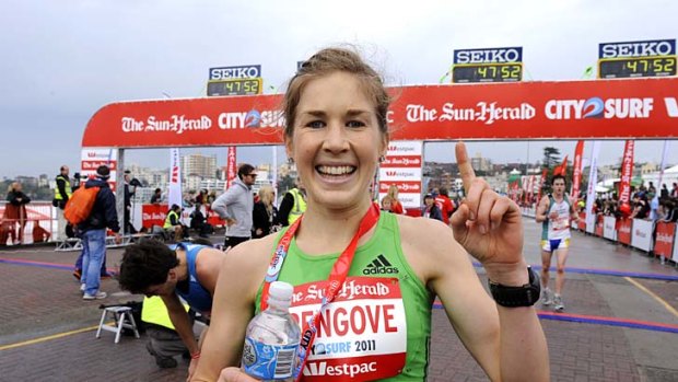Right first time: Jess Trengove after winning the Sydney City to Surf race last year.