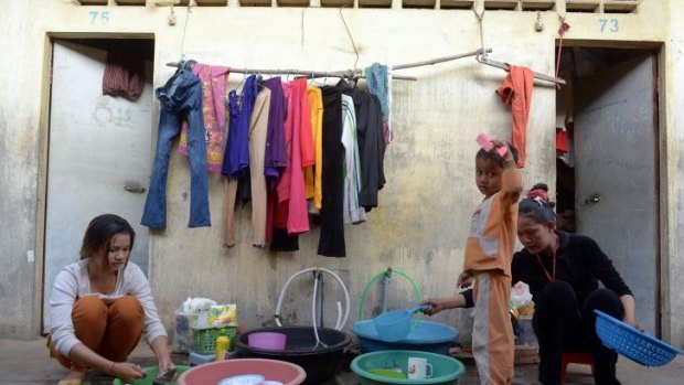 Cambodian textile workers at their quarters near a factory in Phnom Penh.