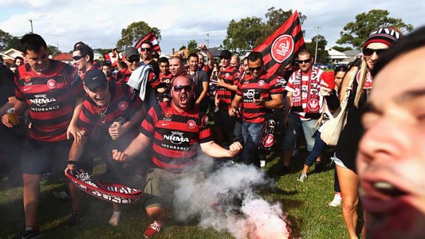 Western Sydney Wanderers fans arriving for the game against the Newcastle Jets on Friday.