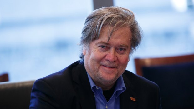 Steve Bannon, campaign CEO for Donald Trump, during a national security meeting with advisers at Trump Tower in October.