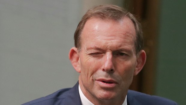 Former prime minister Tony Abbott winks after leaving Question Time.