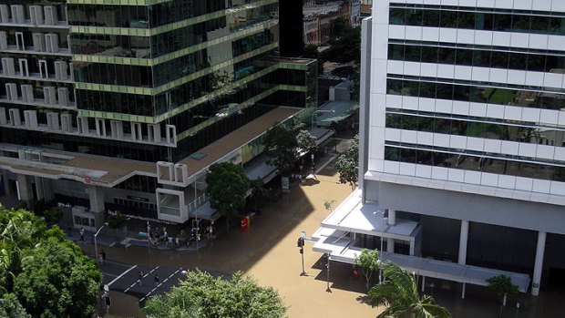 January's flood reached the corner of Albert and Margaret streets in Brisbane's CBD, where the cross-river rail station will go.