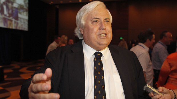 In more cordial times...Clive Palmer celebrates the LNP's mammoth win on the night of the 2012 Queensland election.