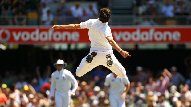 Back then: Steven Finn celebrates dismissing Michael Katich at the 'Gabba during England's victorious 2010/11 Ashes campaign.