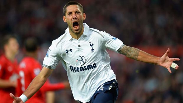 Winner &#8230; Clint Dempsey celebrates after scoring his maiden goal for Spurs, which was the difference at Manchester United.