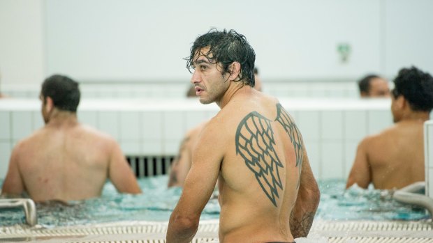 Johnathan Thurston of the Cowboys at the AIS Recovery Centre in Canberra after Wednesday night's Origin II clash.