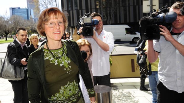 Liberal senator Mary Jo Fisher fronts court yesterday on shoplifting charges.