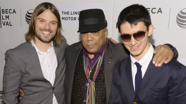 Director Alan Hicks, Quincy Jones and Justin Kauflin at the premiere of <i>Keep on Keepin' On</i> at the 2014 Tribeca Film Festival.