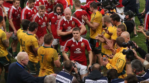 Brian O'Driscoll leads the Lions off the pitch after their victory in the first Test match between the Australian Wallabies and the British & Irish Lions in Brisbane in June.