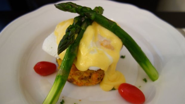 A sweet vinaigrette "made" the Atlantic salmon pattie and poached egg dish.