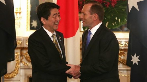 Prime Minister Tony Abbott meets Japanese Prime Minister Shinzo? Abe.