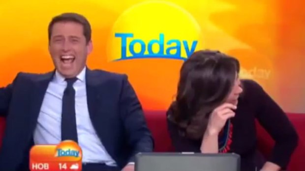Karl Stefanovic in his Burberry knock-off with co-host Lisa Wilkinson.