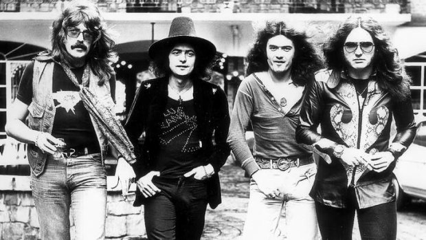 Deep Purple in Australia to play Sunbury in '75. From left, Jon Lord, Ritchie Blackmore, Glenn Hughes, David Coverdale.