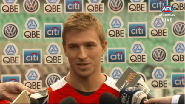 Delicate subject: Sydney Swans skipper Kieren Jack speaks to the media ahead of his 200th game this weekend. 