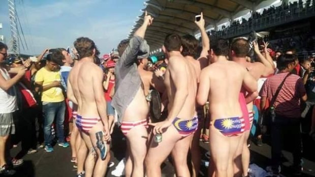 The nine Australians in the offending budgie smugglers. 