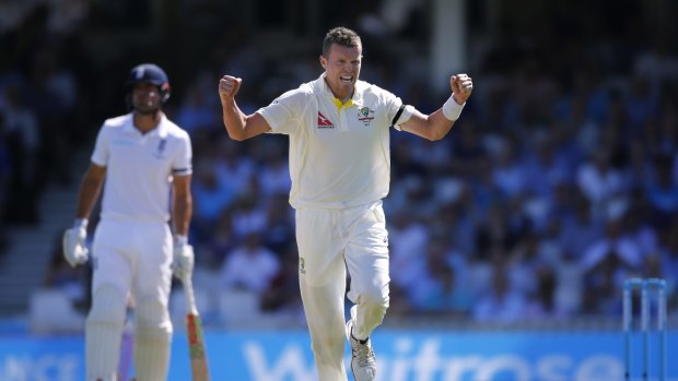 Breakthrough: Peter Siddle celebrates the wicket of England's Adam Lyth.