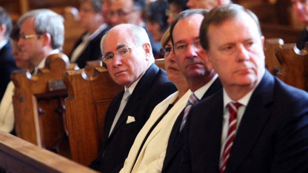 Peter Costello, Mark Vaile, John Howard and, in the background, Kevin Rudd, at the Annual Service of Prayer and Worship to open the 2007 Parliamentary Year.