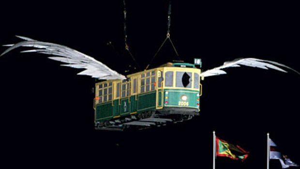 A flying tram at the opening of the 2006 Commonwealth Games in Melbourne.