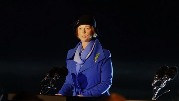 Prime Minister Julia Gillard addresses the solemn throng at the Anzac Day dawn service at Gallipoli.