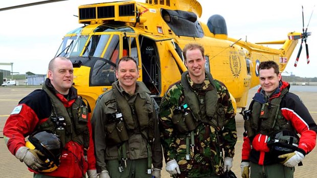 Prince William with RAF colleagues Sergeant Ed Griffith (left), Flight Lieutenant Alan Connor (second left) and Sergeant Paul Jones (right).