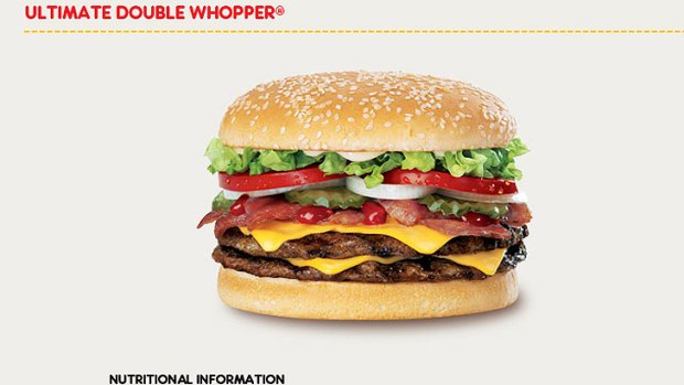 Top of the list ... Hungry Jack's Ultimate Double Whopper, as advertised on its website.