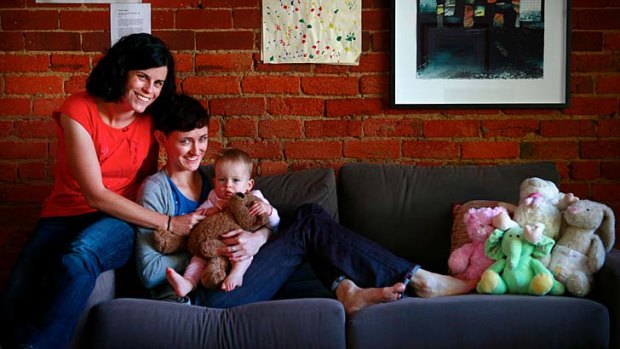 Kate Mulvany, Belinda Cary and their daughter Ella.