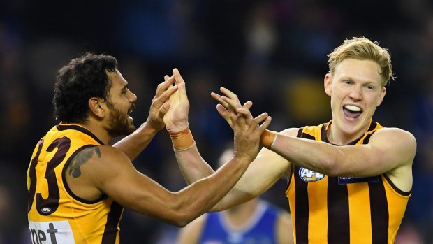 Hawks James Sicily and Cyril Rioli kicked five and two goals respectively on Friday night.