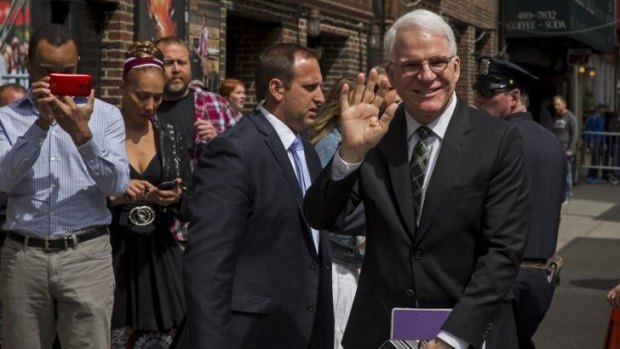 Steve Martin arrives at the Ed Sullivan Theatre in Manhattan for the final show. 