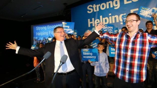 Premier Denis Napthine with his son Tom at the Coalition campaign launch in Ballarat