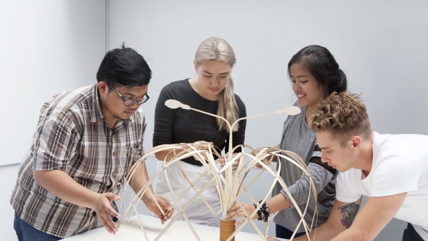 The students were tasked with developing a sustainable street vendor shelter for Jakarta vendors.