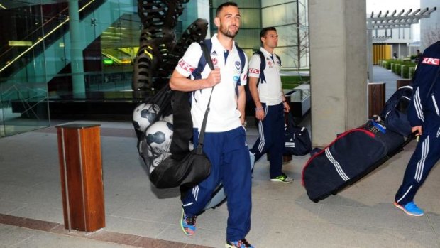 Melbourne Victory's Carl Valeri at Canberra Airport on Monday.