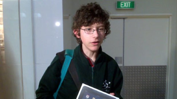 Josh Soles, 19, with his new iPad. He was second in line at Chadstone.
