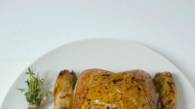Organic roast chicken with pear, pistachio and cranberry stuffing