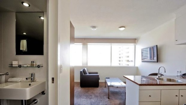 The Mantra studio suite has everything an apartment does except the door to the bedroom.