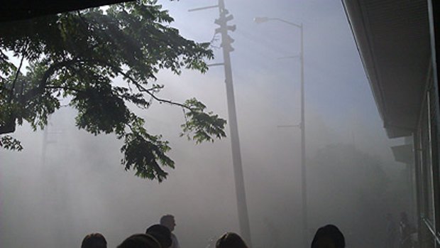 Smoke on Caxton Street yesterday afternoon in this photo taken by a brisbanetimes.com.au reader.