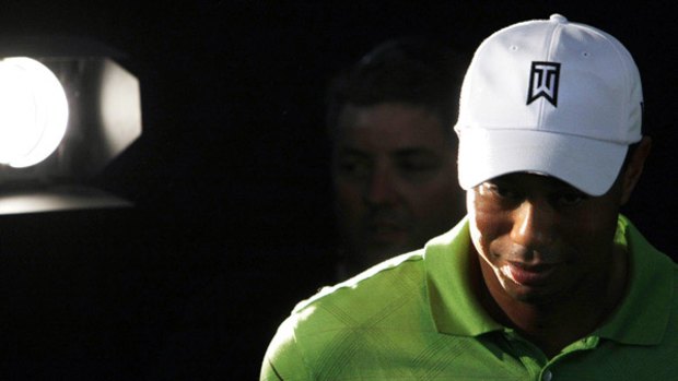 Injured . . . Tiger woods in Melbourne last month. HIs much-publicised car accident saw him withdraw from his own charity tournament.