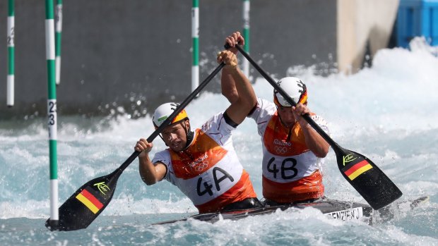 Stefan Henze coached German's canoe slalom team, pictured here competing in Rio.