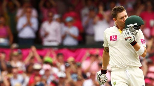 For love of country: Michael Clarke celebrates his triple century against India in Sydney.