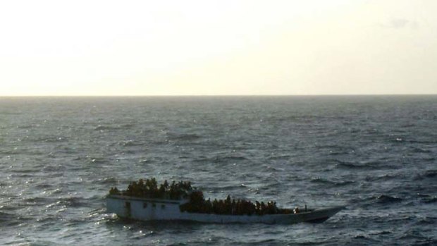 Vessel in distress ... the latest asylum seeker boat to arrive of the coast of Christmas Island, prior to capsizing.