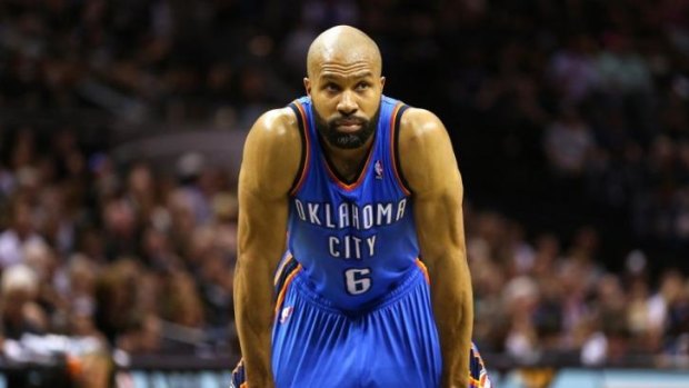 Derek Fisher takes a breather during Oklahoma City's loss to San Antonio in game one of the Western Conference finals.
