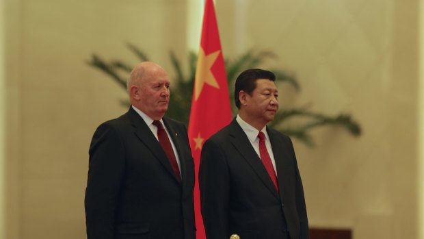 General General Peter Cosgrove meets China's President Xi Jinping at the Great Hall of People in Beijing.