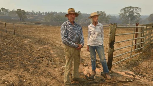 'It just burnt and burnt and burnt and you couldn't see anything for the smoke,' said farmer Dick Chester, who stayed with wife Betty to fight the fire.