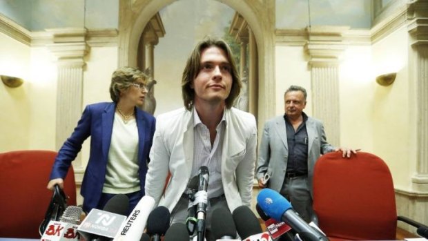 Amanda Knox's former lover, Raffaele Sollecito, at a news conference in Rome on Tuesday. 