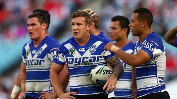 Combination changes: Trent Hodkinson with halves partner Moses Mbye during the round 13 match against the St George Illawarra Dragons at ANZ Stadium.